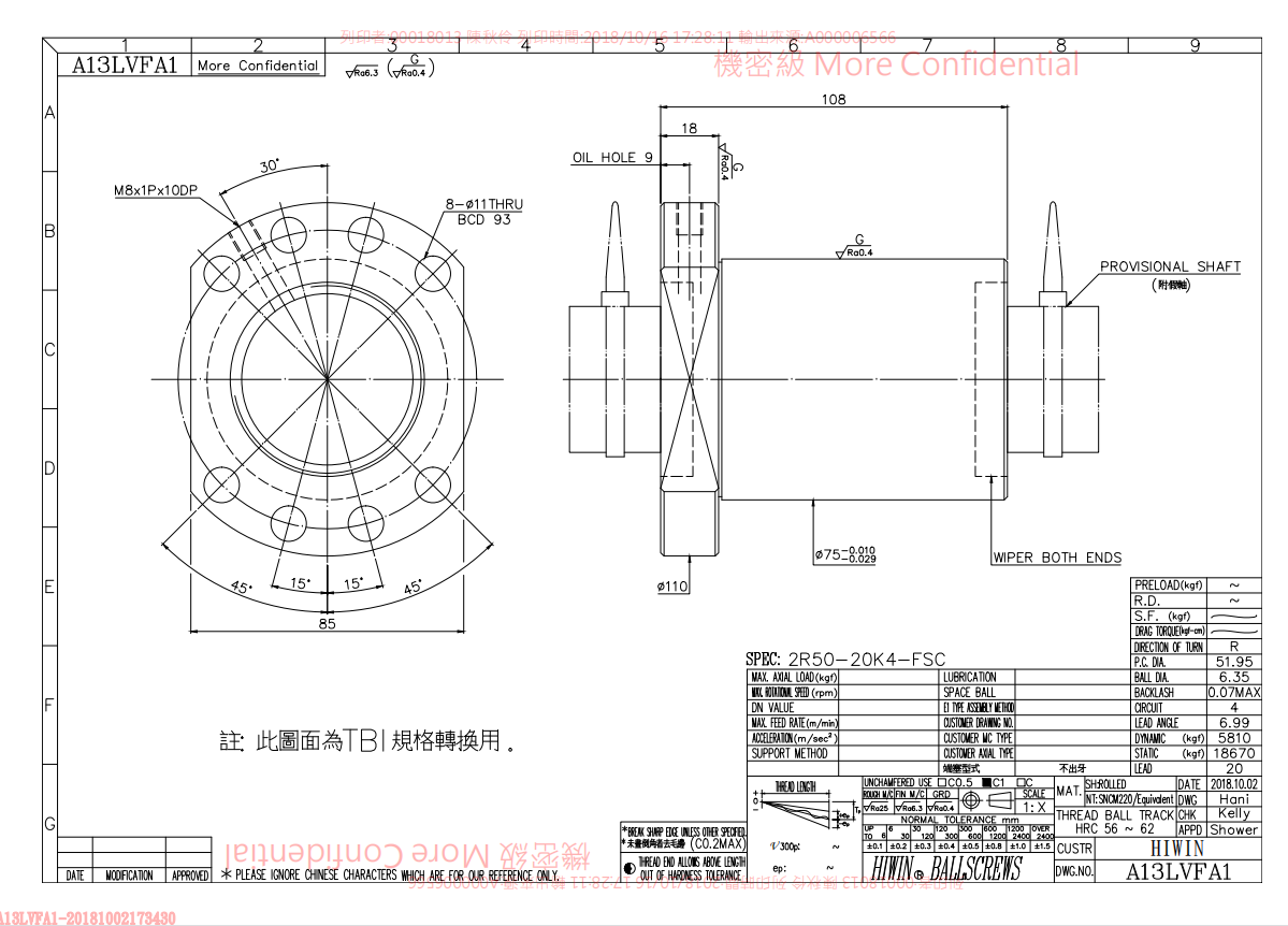 上銀滾珠絲桿2R50-20K4-FSC-0.05