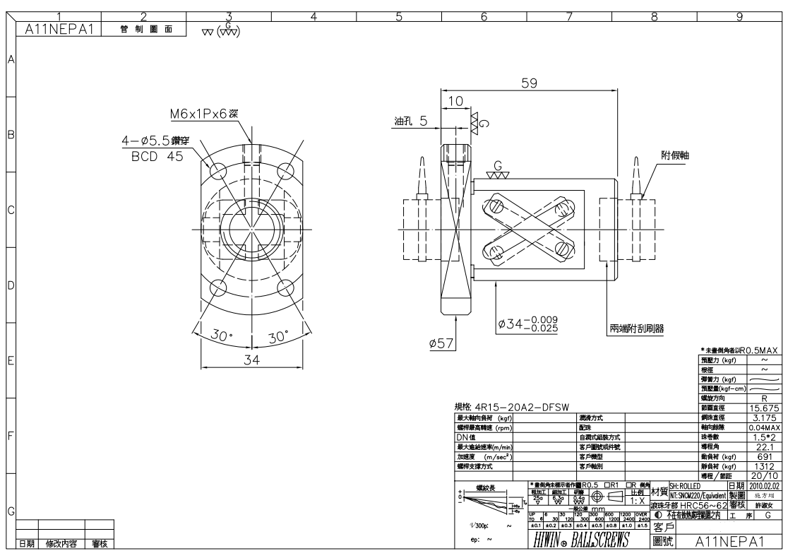 上銀滾珠絲桿2R15-20A2-DFSW-0.05