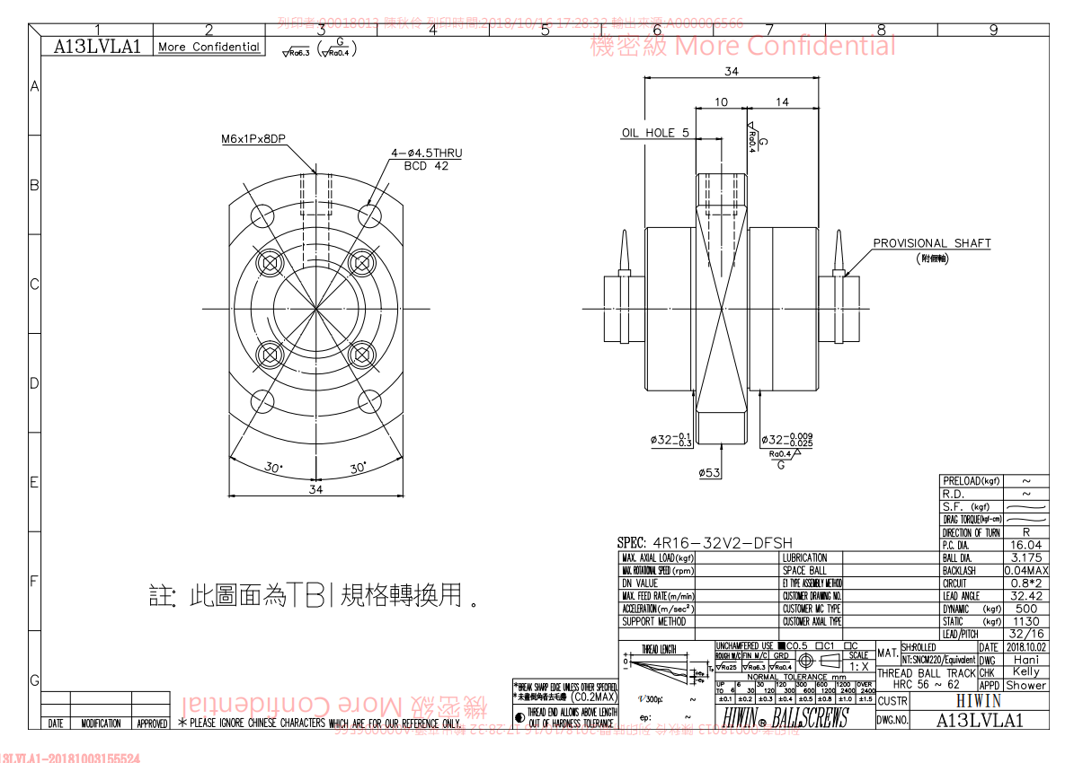 上銀滾珠絲桿4R16-32V2-DFSH-0.05